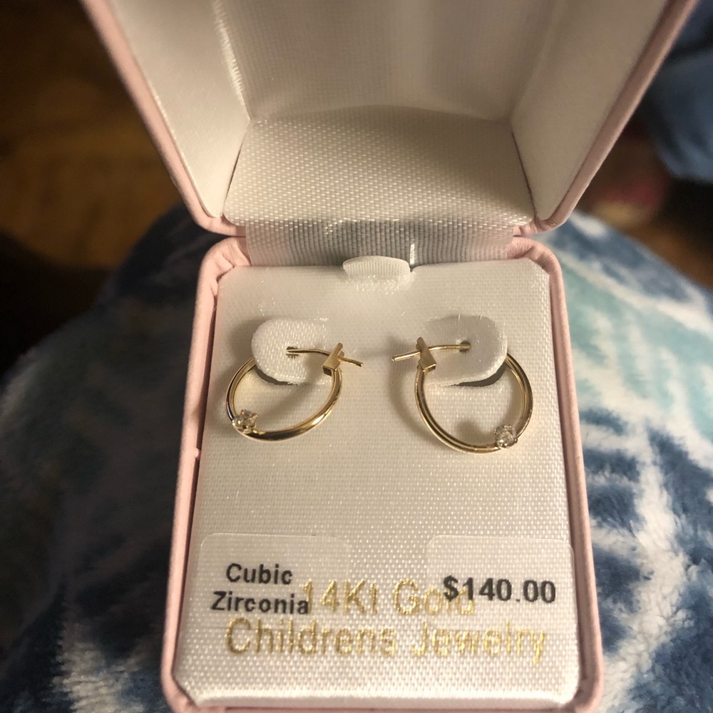 Cubic Zirconia 14KT Gold Children's small hoop earring's